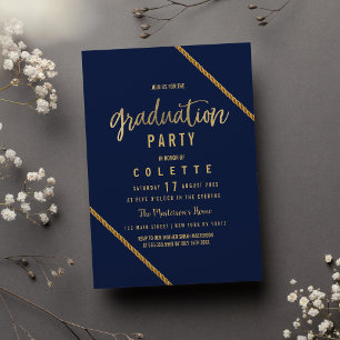 Simple modern navy blue faux gold Graduation Party Invitation