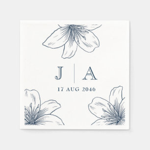 Simple Modern Navy Blue Flower Chic Wedding Napkin
