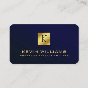 Simple Modern Navy Blue & Gold Geometric Accent  B Business Card