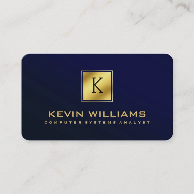 Simple Modern Navy Blue & Gold Geometric Accent   Business Card (Front)