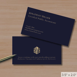 Simple Modern Navy Blue Gold Logo Business Card