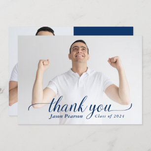 Simple Modern Navy Blue Graduation Thank you Card