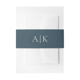 Simple Modern Navy Blue Monogram Mix Match Wedding Invitation Belly Band