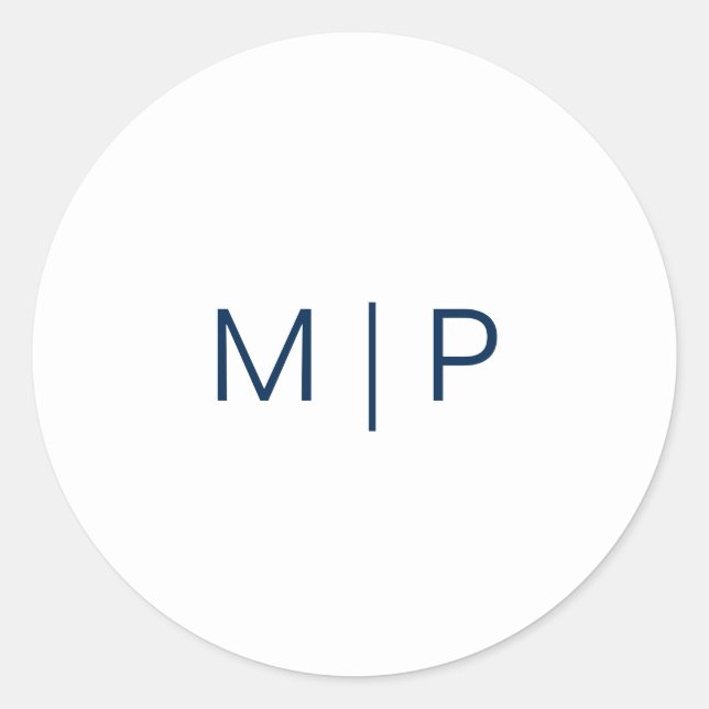 Simple Modern Navy Blue Monogram Wedding Classic Round Sticker (Front)