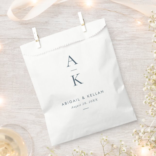 Simple Modern Navy Blue Monogram Wedding Favour Bag (Clipped)