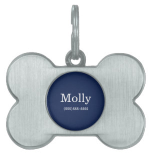 Simple Modern Navy Blue Pet Name Number ID Tag