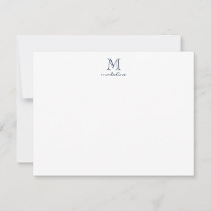Simple Modern Navy Blue Script Monogram Note Card