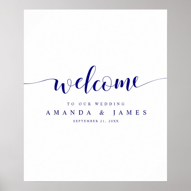 Simple Modern Navy Blue Script Wedding Welcome Poster (Front)