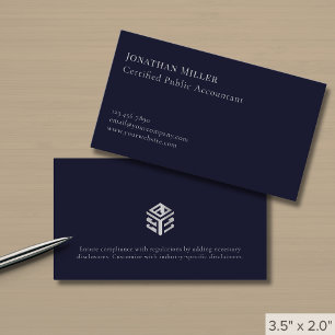 Simple Modern Navy Blue Silver Logo Business Card