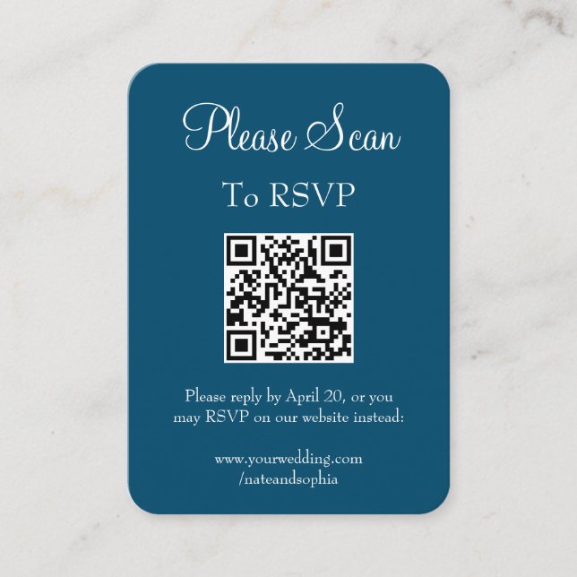 Simple Modern Navy Blue Wedding Scan QR Code Enclosure Card (Front)