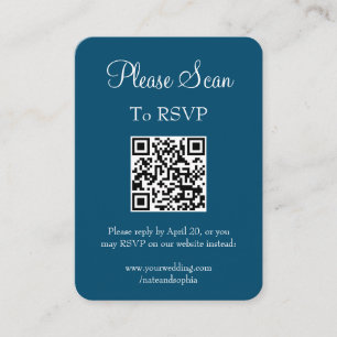 Simple Modern Navy Blue Wedding Scan QR Code Enclosure Card