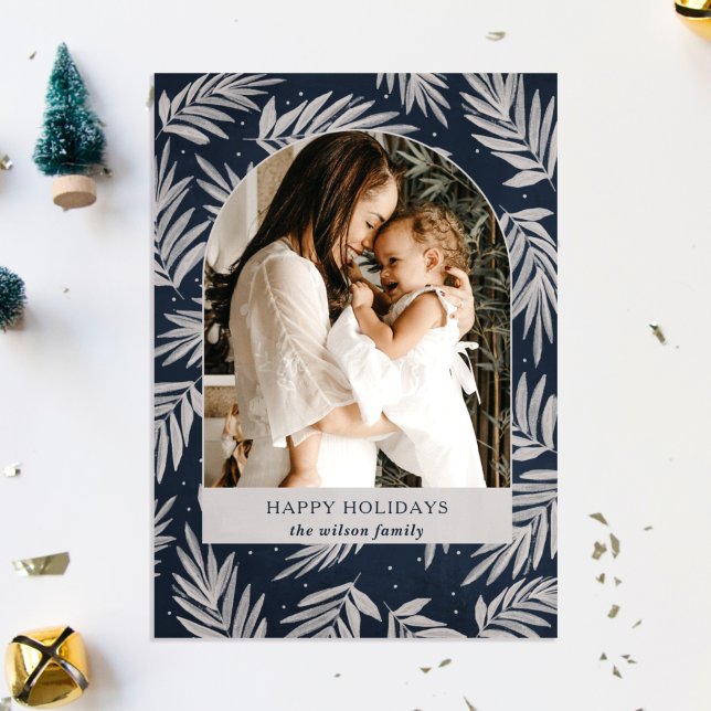 Simple Modern Navy Branches Arch Photo     Holiday Postcard (Creator Uploaded)