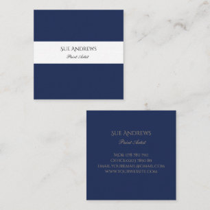 Simple Modern Navy Personalised Artist Square Business Card