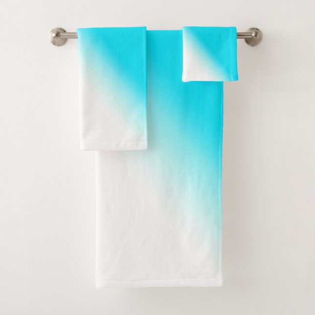 Simple Modern Neon Blue White Abstract Gradient Bath Towel Set (Insitu)