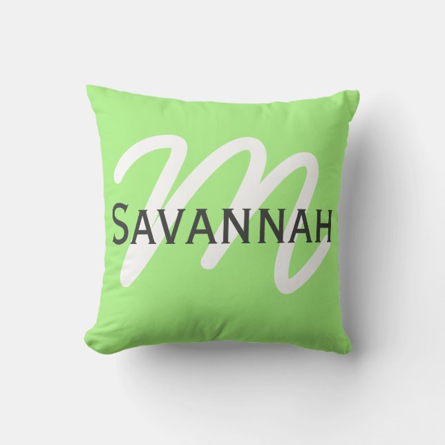 Simple Modern Neon Lime Green & Grey Monogram Cushion (Front)