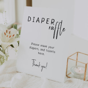 Simple Modern Neutral Baby Shower Diaper Raffle Pedestal Sign