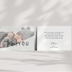 Simple Modern Neutral Baby Shower Flat Photo Thank You Card