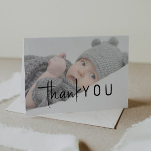 Simple Modern Neutral Baby Shower Folded Photo Thank You Card