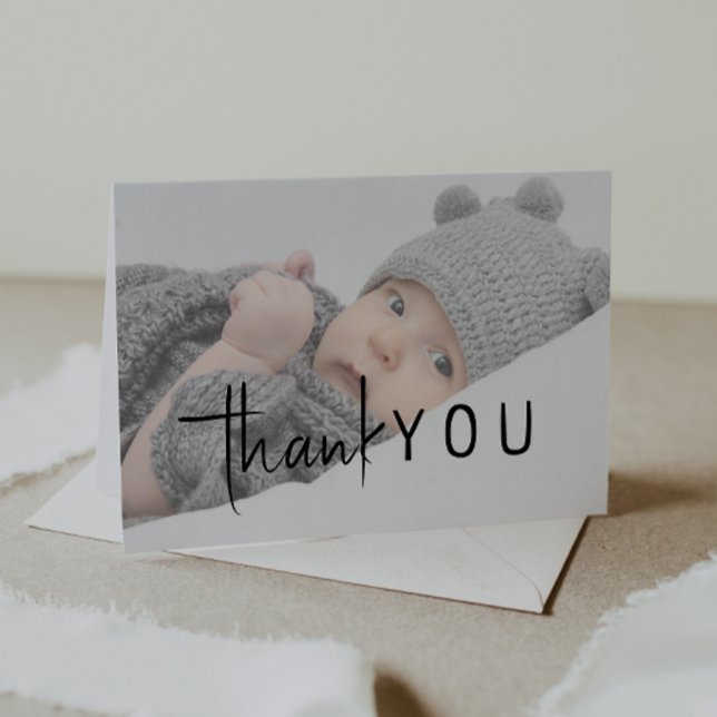 Simple Modern Neutral Baby Shower Folded Photo Thank You Card (Creator Uploaded)
