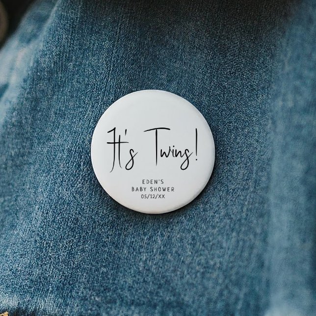 Simple Modern Neutral Baby Shower It's Twins 6 Cm Round Badge (Creator Uploaded)