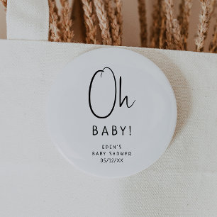 Simple Modern Neutral Baby Shower Oh Baby 6 Cm Round Badge