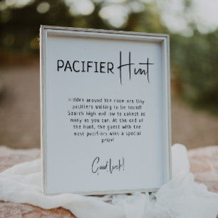 Simple Modern Neutral Baby Shower Pacifier Hunt Poster