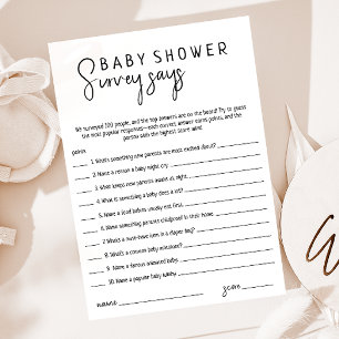 Simple Modern Neutral Baby Shower Survey Says Card