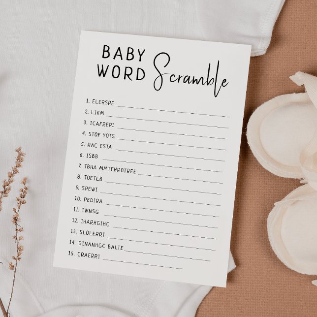 Simple Modern Neutral Baby Word Scramble Game Card (Creator Uploaded)