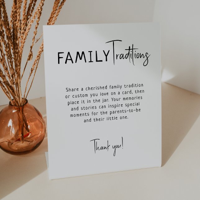 Simple Modern Neutral Family Traditions Pedestal Sign (Creator Uploaded)
