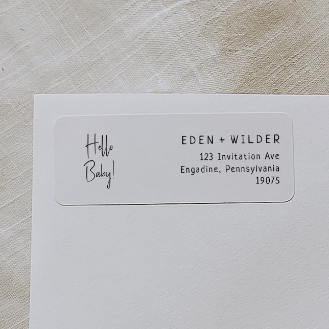 Simple Modern Neutral Hello Baby Return Address Label (Creator Uploaded)