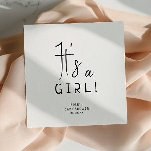 Simple Modern Neutral It's A Girl Baby Shower Napkin