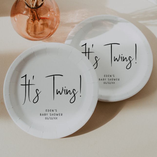 Simple Modern Neutral It's Twins Baby Shower Paper Plate (Creator Uploaded)
