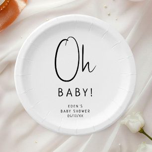 Simple Modern Neutral Oh Baby! Baby Shower Paper Plate