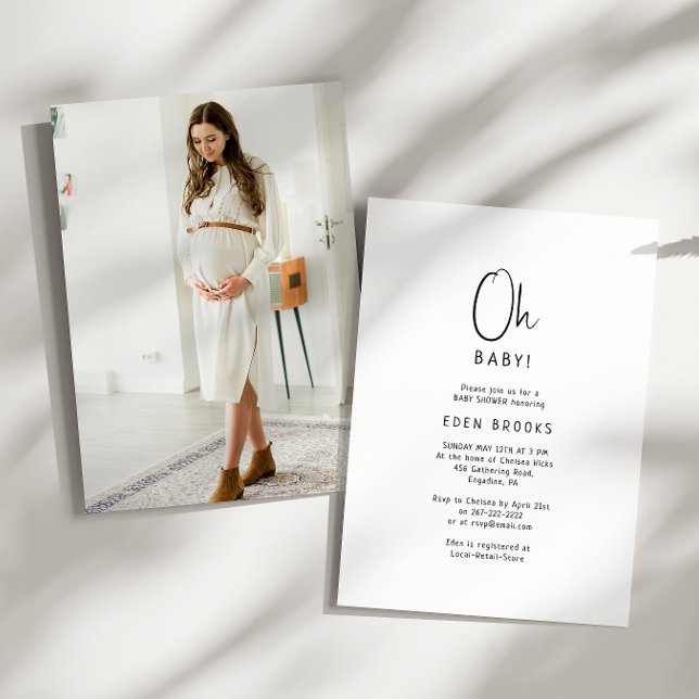 Simple Modern Neutral Oh Baby! Photo Baby Shower Invitation (Creator Uploaded)