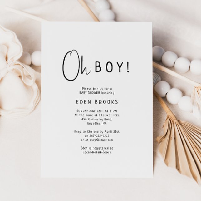 Simple Modern Neutral Oh Boy Baby Shower Invitation (Creator Uploaded)