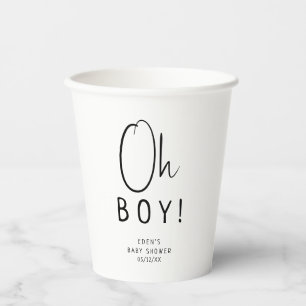 Simple Modern Neutral Oh Boy! Baby Shower Paper Cups