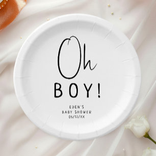 Simple Modern Neutral Oh boy! Baby Shower Paper Plate
