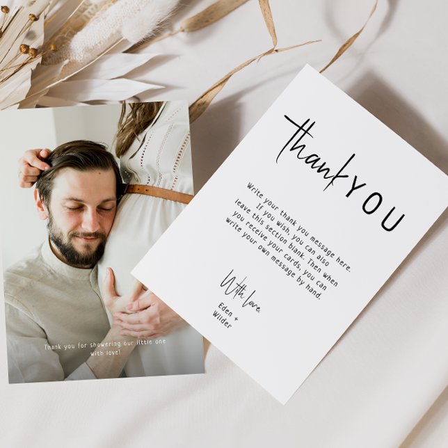 Simple Modern Neutral Vertical Baby Shower Photo Thank You Card (Creator Uploaded)