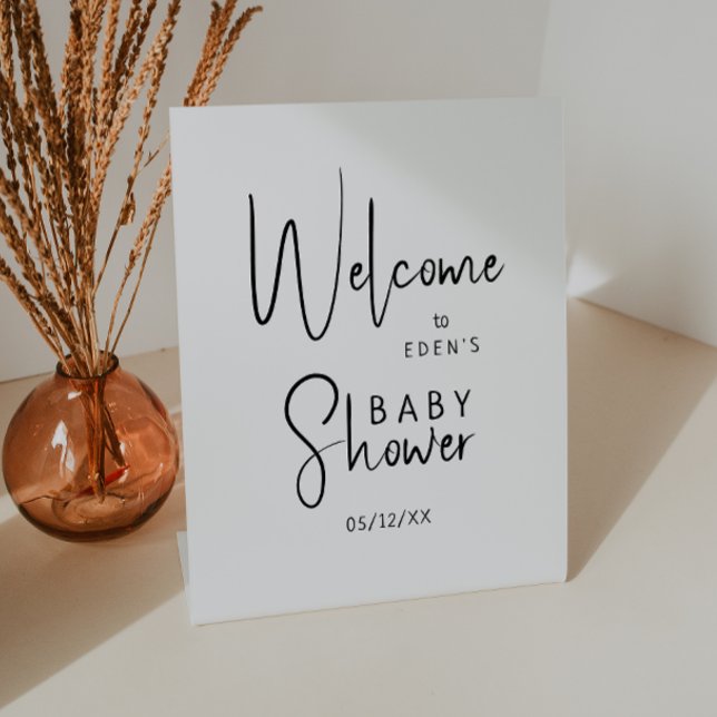 Simple Modern Neutral Welcome Baby Shower Pedestal Sign (Creator Uploaded)