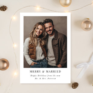 Simple Modern Newlywed Merry & Married Photo Holiday Card