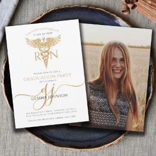 Simple Modern Nurse Graduation Party Gold Script Invitation