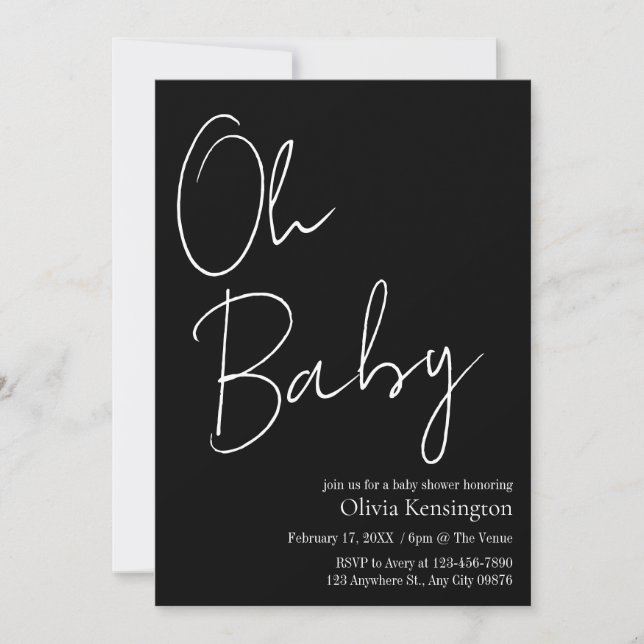 Simple Modern Oh Baby Black and White Baby Shower Invitation (Front)