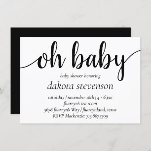 Simple Modern Oh Baby   Flourish Script Shower Invitation
