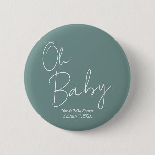 Simple Modern Oh Baby Sage Green Baby Shower 6 Cm Round Badge