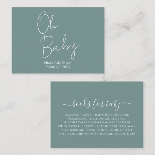 Simple Modern Oh Baby Sage Green Baby Shower Enclosure Card (Front/Back)