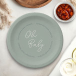 Simple Modern Oh Baby Script Sage Green Shower Paper Plate<br><div class="desc">Simple and neutral Oh Baby, personalised baby shower paper plates with sweet handwritten script and modern typography. The tricolor design is in sage green, dark teal and pebble cream - all of which are super easy to change in the design tool if you want to create your own unique colour...</div>