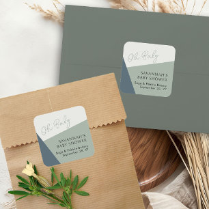 Simple Modern Oh Baby Script Sage Green Tricolor  Square Sticker