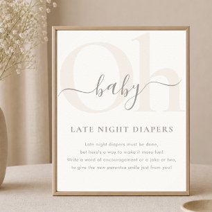 Simple Modern Oh Baby Shower Late Night Diapers Poster