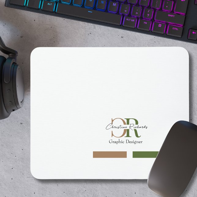 Simple Modern Olive Green Gold Monogram Mouse Pad (Creator Uploaded)