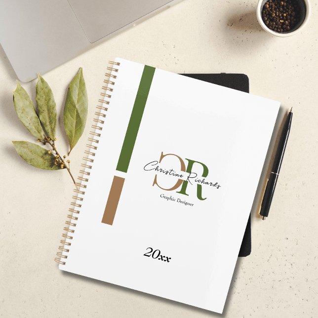 Simple Modern Olive Green Gold Monogram Planner (Creator Uploaded)